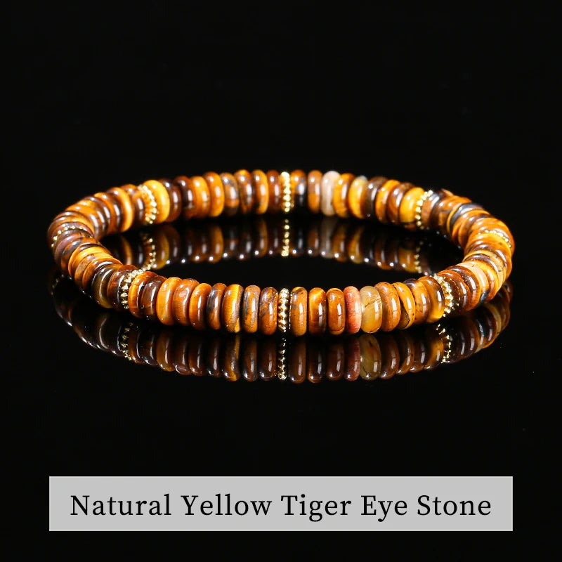 JD Natural Stone Green Aventurine Pink Quartz Flat Spacer Beads Bracelet Women Men Bohe Elastic Bangles Healing Friendship Gift - Madeinsea©