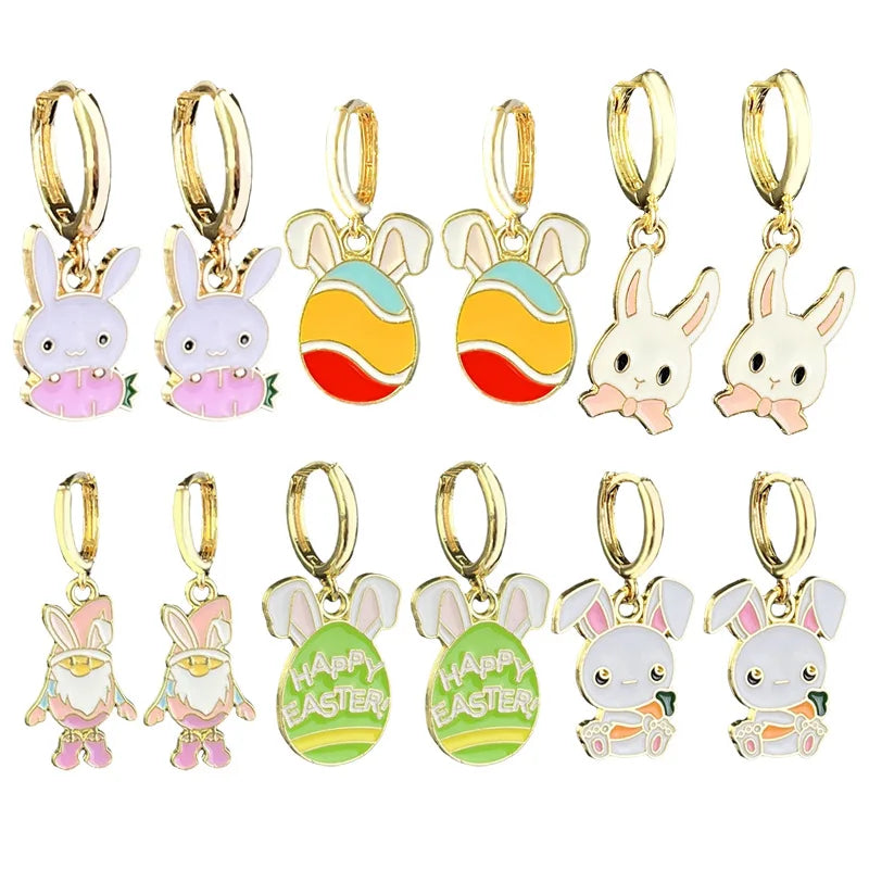 2025 neue Ostern Kaninchen &amp; Ei Legierung Emaille Anhänger Ohrring für Frauen Emaille Ostern Charme Nette Ohrring EAR100036