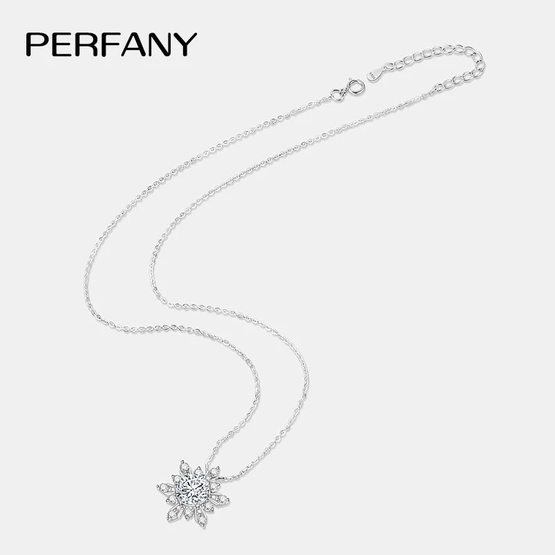 PERFANY 1CT moissanite necklace for women S925 pure silver snowflake design laboratory diamond pendant luxury party jewelry