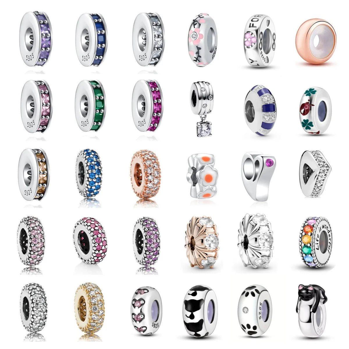 2025 New Sale 925 Silver Black Cat Paw Colorful Separated beads charms Fit Original Women Bracelet 925 Jewelry Gift