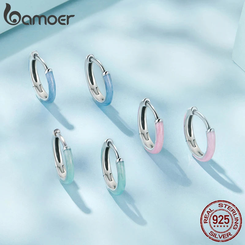 BAMOER 925 Sterling Silver Colorful Round Hoop Earrings for Women, Dopamine Piercing Huggie Earrings for Women Teens Girls Gift