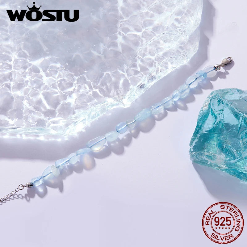 WOSTU 925 Sterling Silver Crystal Bracelet Blue Purple Heart Bangle  For Women Wedding Gift Fine Jewelry