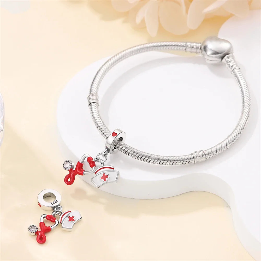 925 Sterling Silver Career Series- Doctor Teacher Art Music Charm Bead Fit Original Bracelet for Women Jewelry Making