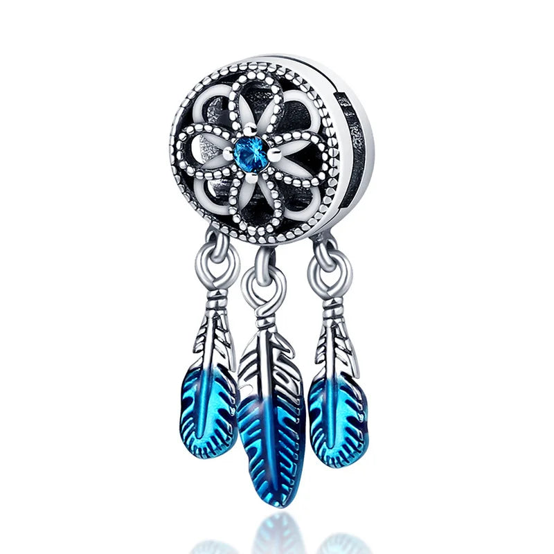 Dreamcatcher Series - Original Genuine 925 Sterling Silver Zircon Moon Sun Charm Beads Suitable 3mm Bracelet DIY Making Pendant