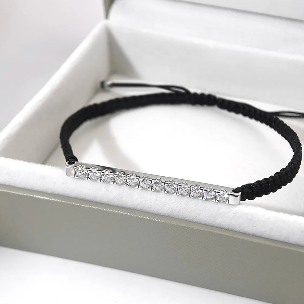 Serenity 2mm 3mm D Color Moissanite Bracelet Braided-rope for Women Men 100% S925 Sterling Silver Adjustable Hand Chain Jewelry - Madeinsea©