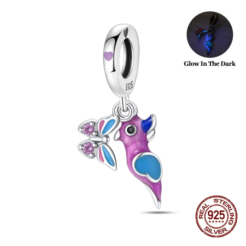 100% 925 Sterling Silver Dragonfly Butterfly Luminous Insect Charms Beads Fit 3mm 925 Original Bracelets DIY Party Jewelry