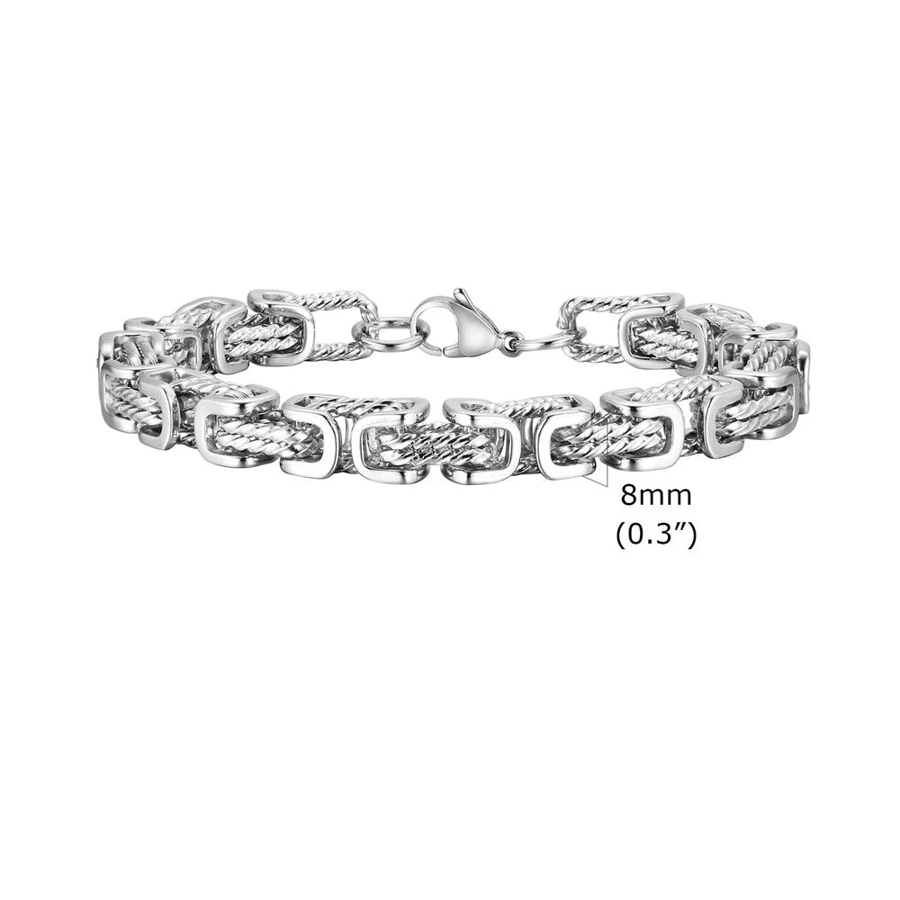 MKENDN Punk Men Chunky Byzantine Bracelets Retro Grey 8mm Stainless Steel Braided Link Wristband Vintage Jewelry Gift for Him - Madeinsea©