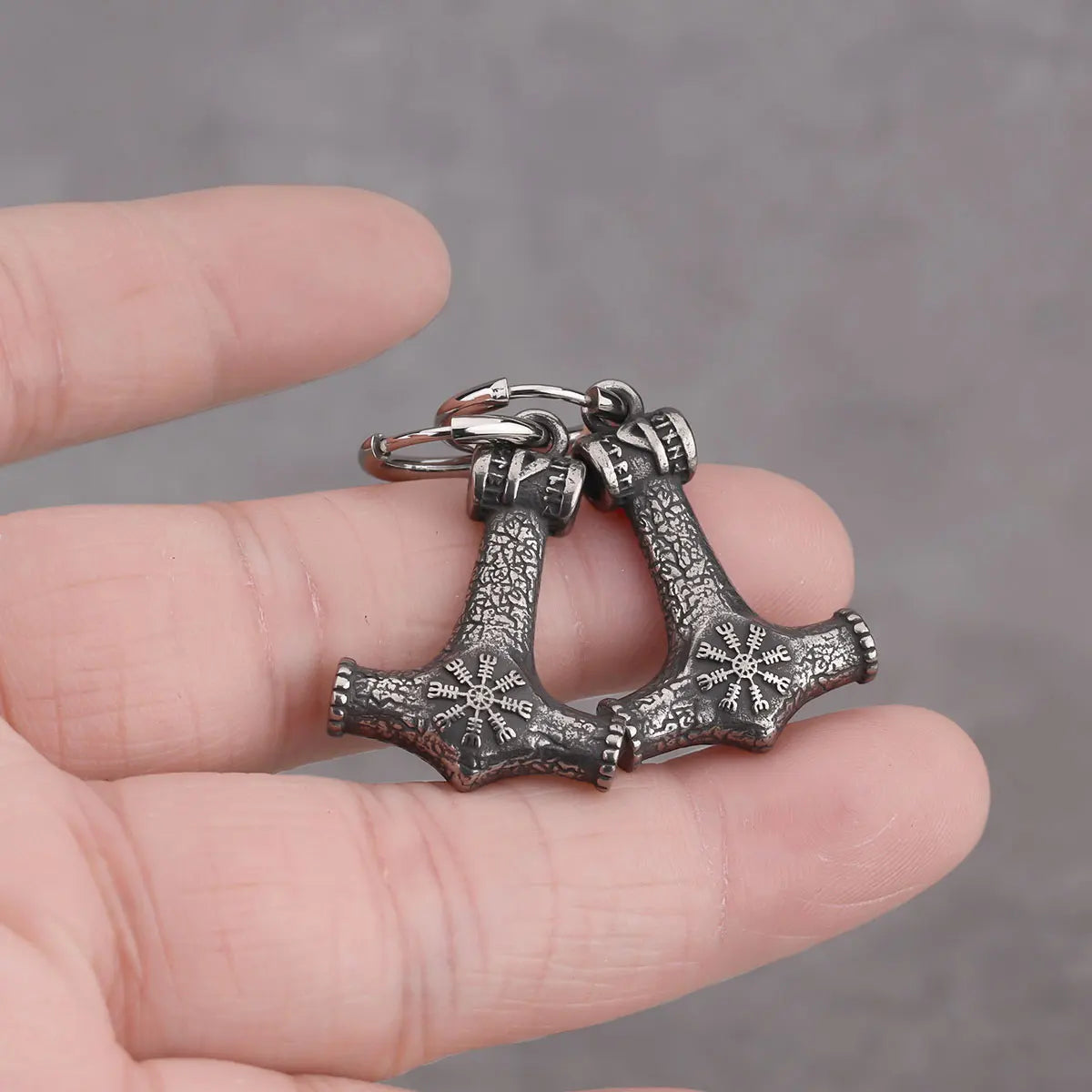 Gothic Odin Thor's Hammer Drop Earrings Blackening Stainles Steel Punk Hip Hop Ears Jewelry Nordic Vikings Helmet of Awe Earring