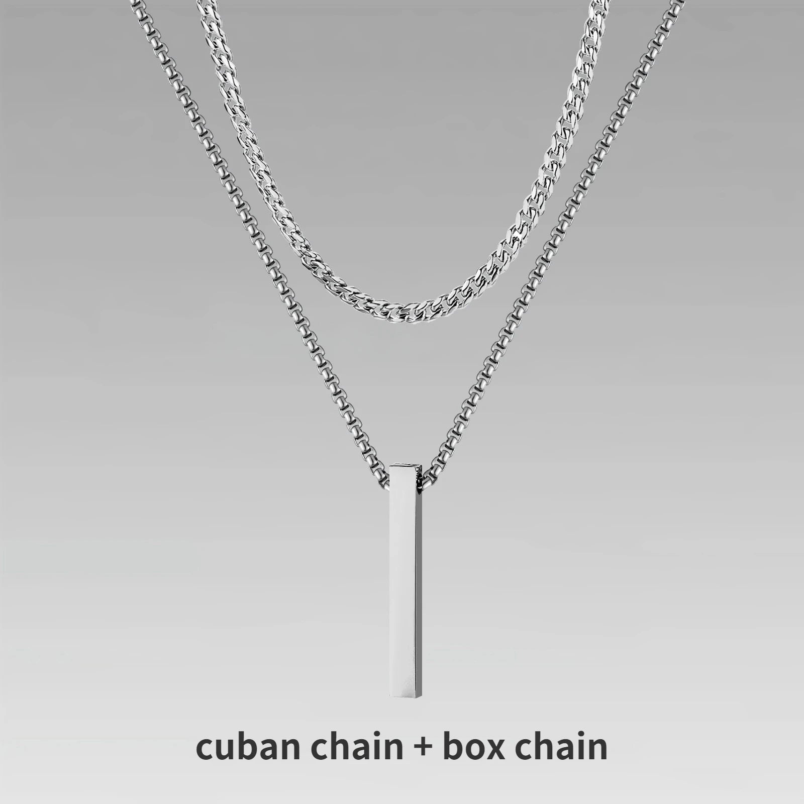 Vnox 3D Vertical Bar Necklaces for Men, Layering Stainless Steel Geometric Pendant, Layered Wheat Rope Cuban Chain, Boy Collar