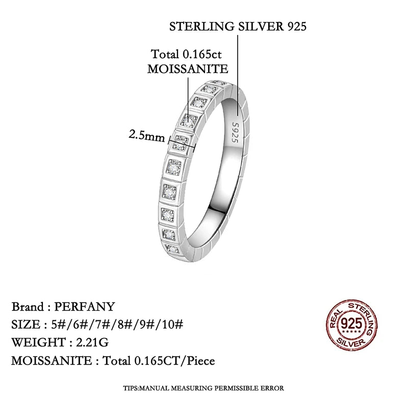 PERFANY All Moissanite Ring for Women S925 Pure Silver Small Ice Cube Design Laboratory Diamond Fashion Wedding Jewelry