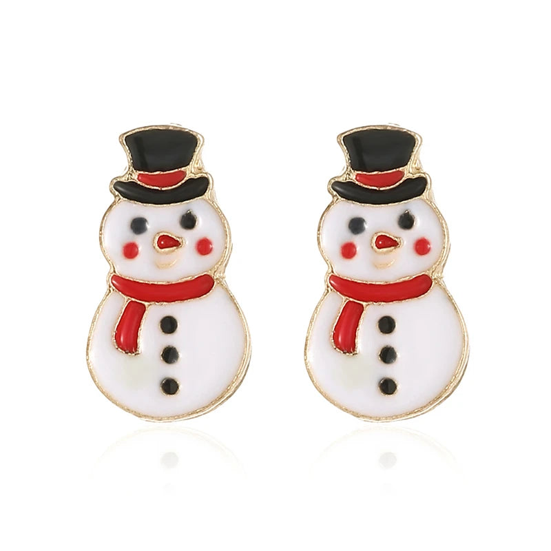 New Fashion Christmas Earrings for Women Cute Cartoon Gingerbread Man Zircon Elk Snowflake Xmas Tree Pearl Earring Girl Jewelry