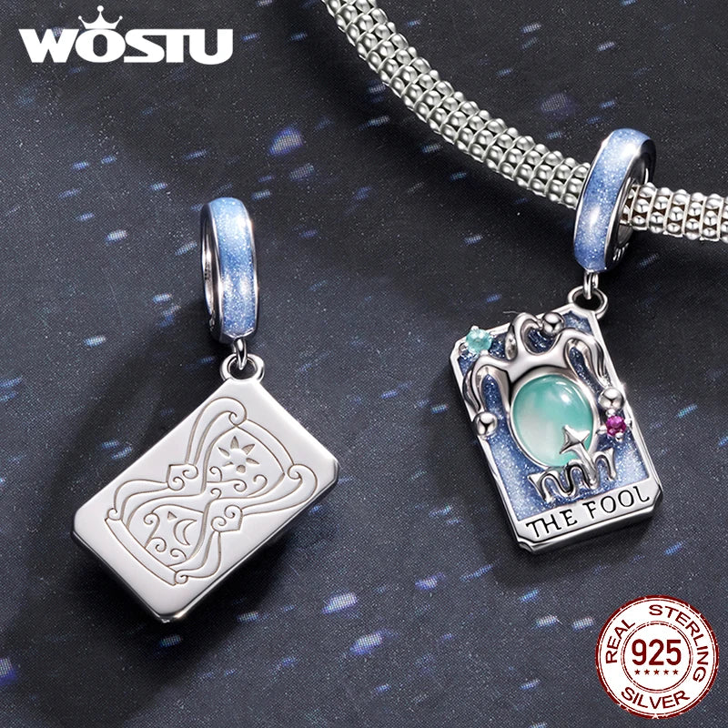 WOSTU 925 Sterling Silver Tarot Card Charm Pendant For Women Multi Color S925 DIY Beads Fit Original Bracele Neck Jewelry Making