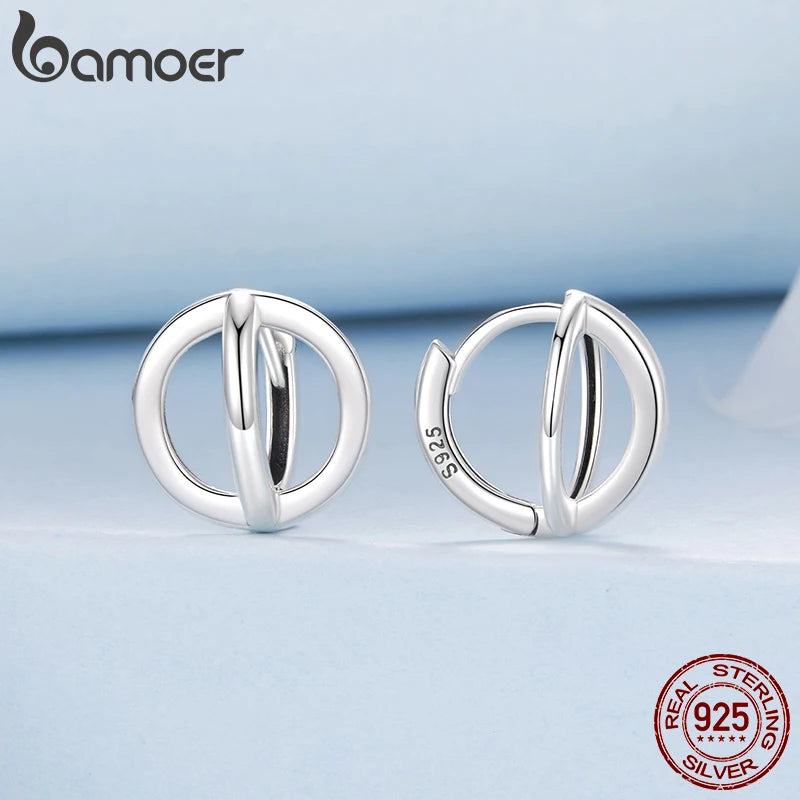 BAMOER 925 Sterling Silver Bold Halo Hoop Earrings Round Planet Shape Hollowed Ear Buckles for Women Teens Unique Jewelry Gift