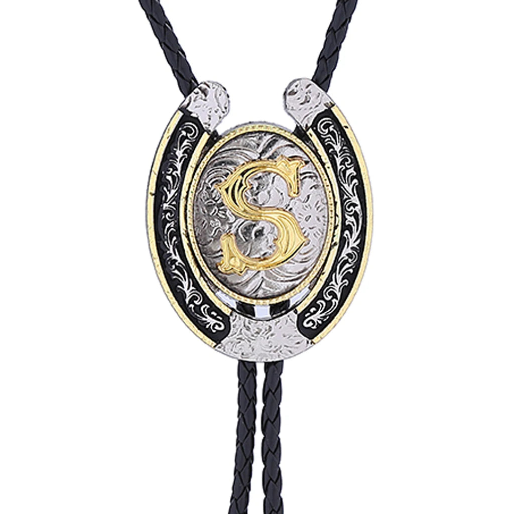 European and American horseshoe letters bolo tie large