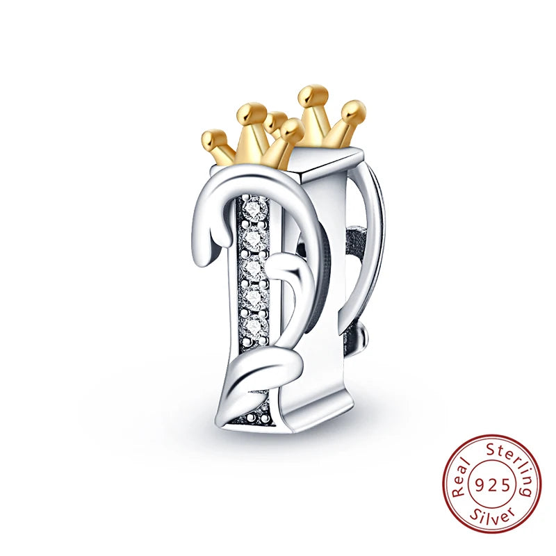925 Sterling Silver 26 Alphabet A-Z Crown Letters Charms Bead Fit Original Bracelet Fine DIY Charm For Woman Anniversary Jewelry