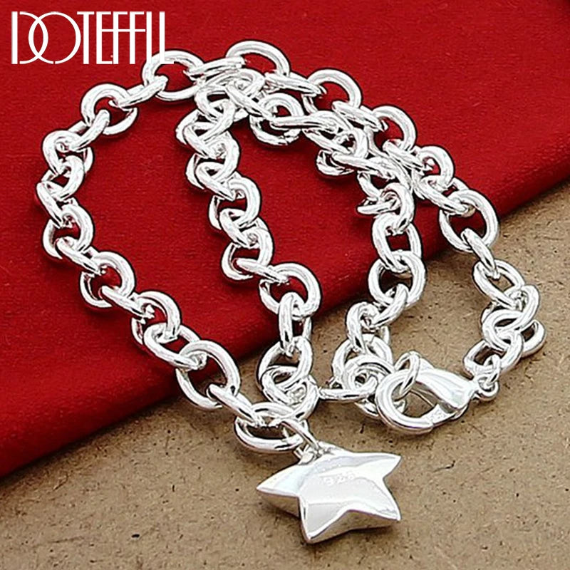 DOTEFFIL 925 Sterling Silver Star Pendant 18 Inch Chain Necklace For Woman Wedding Engagement Fashion Jewelry
