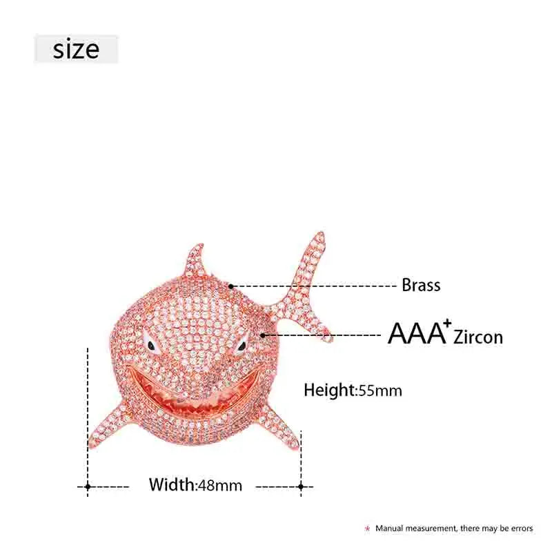 High Quality Shark Pendant Necklace For Men Hip Hop Jewelry With 12mm Cuban Chain Cubic Zirconia Necklace Dropshipping