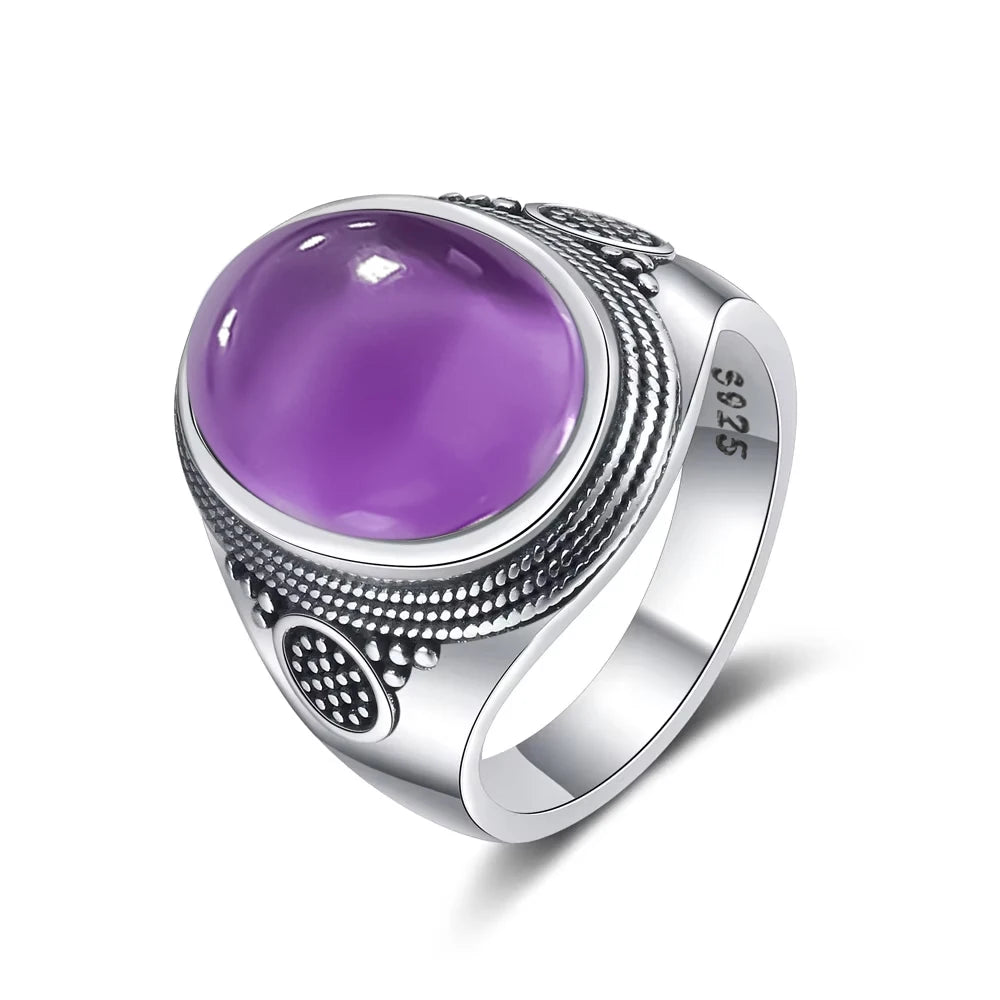 Vintage 925 Sterling Silver Ring Natural Moonstone Ring 10*14mm Oval Large Stone Retro Silver Fine Jewelry Gift For Women Men