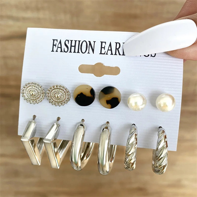 Trendy Earrings Set for Women Girls Simple Silver Color Pearl Metal Circle Hoop Earrings Dangle Earrings 2022 New Fashion Gift