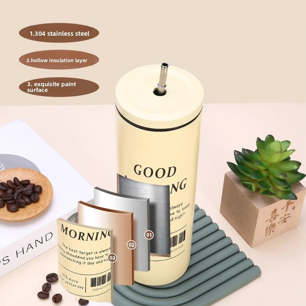 600ml/20oz Thermos Cup with Metal Straw and Leak-proof Lid 304 Liner Material BPA-free 500ml for Cold Coffee/cold Drinks