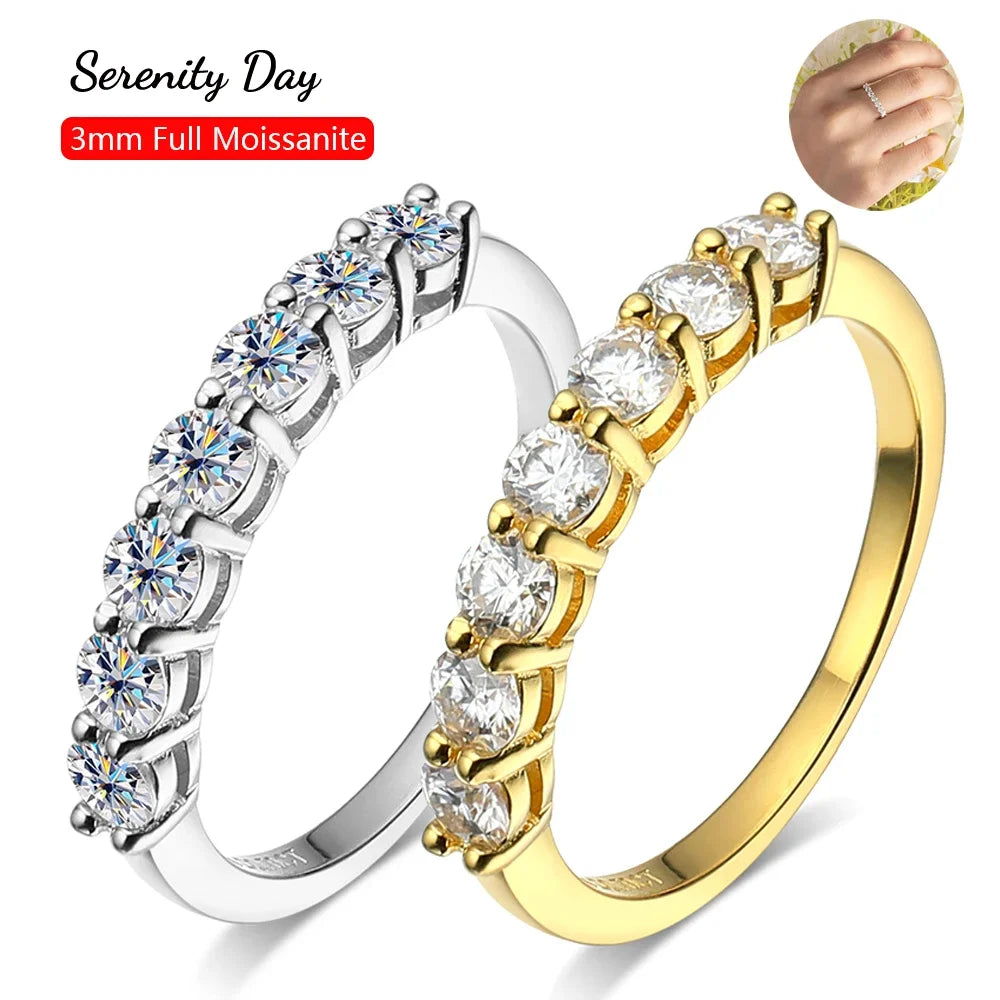 Serenity 3mm D Moissanite Rings for Women Wedding Gift S925 Sterling Silver Jewelry Lab Diamond Row Rings Plated 18K Wholesale