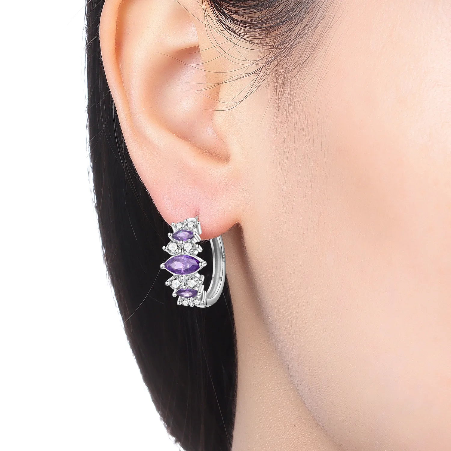 PANPOKI S925 Sterling Silver Dreamy Purple Zircon Earrings Hoop Earrings For Women Jewelry Original Party Trendy Gifts