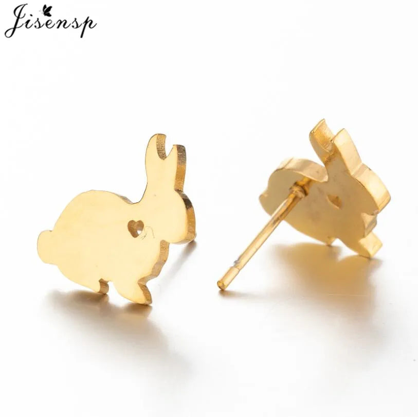 4Pairs/Lot Tiny Rabbit Earrings Women Cute Stainless Steel Bunny Stud Earring Sets for Girls Fashion Animal Ear Studs Birthday