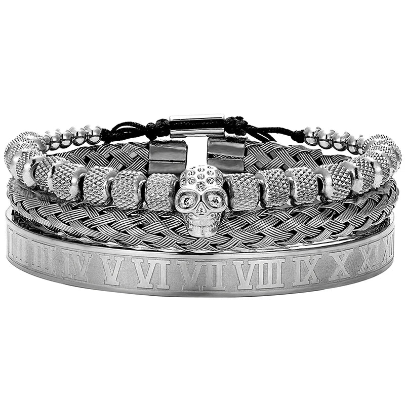 MKENDN Luxury Handmade Braiding Bracelet Men Pave CZ Skull Head Bracelet Stainless Steel Jewelry Dropshipping