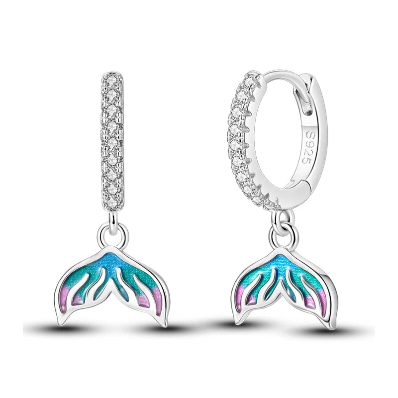 New Earring For Women 925 Silver Sparkling Butterfly Bear Pink Heart Princess Double Hoop Earrings Luxury Party Jewelry