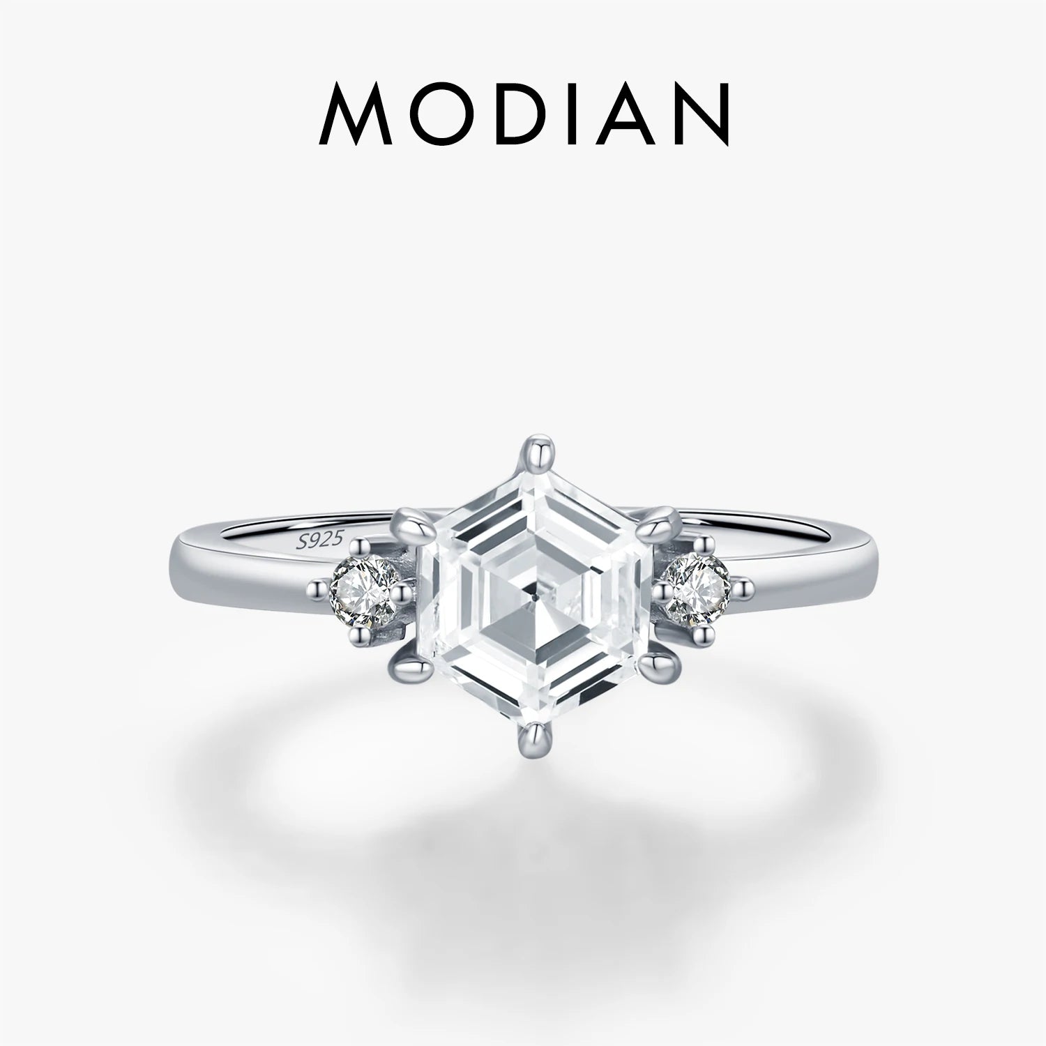 MODIAN 925 Sterling Silver Elegant Sparkling Hexagon Clear Zirconia Wedding Finger Rings For Women Dating Fine Jewelry