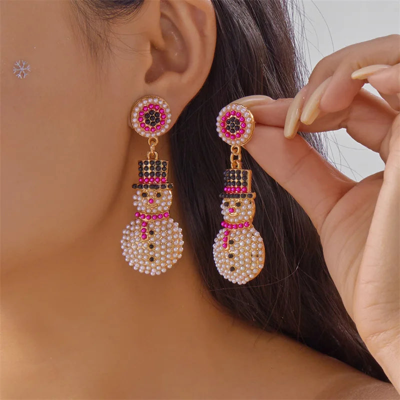 Creative Santa Claus Tassel Dangle Earrings for Women Candy Cane Gingerbread Man Zircon Snowflake Earring Christmas Holiday Gift