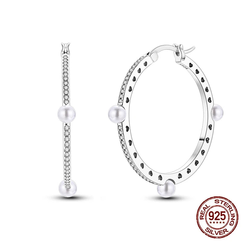 Classic Earrings 925 Silver Shining Pearl Hoop Earrings For Women Daily Wear Wedding Engagement Birthday Fine Party Jewelry Gift