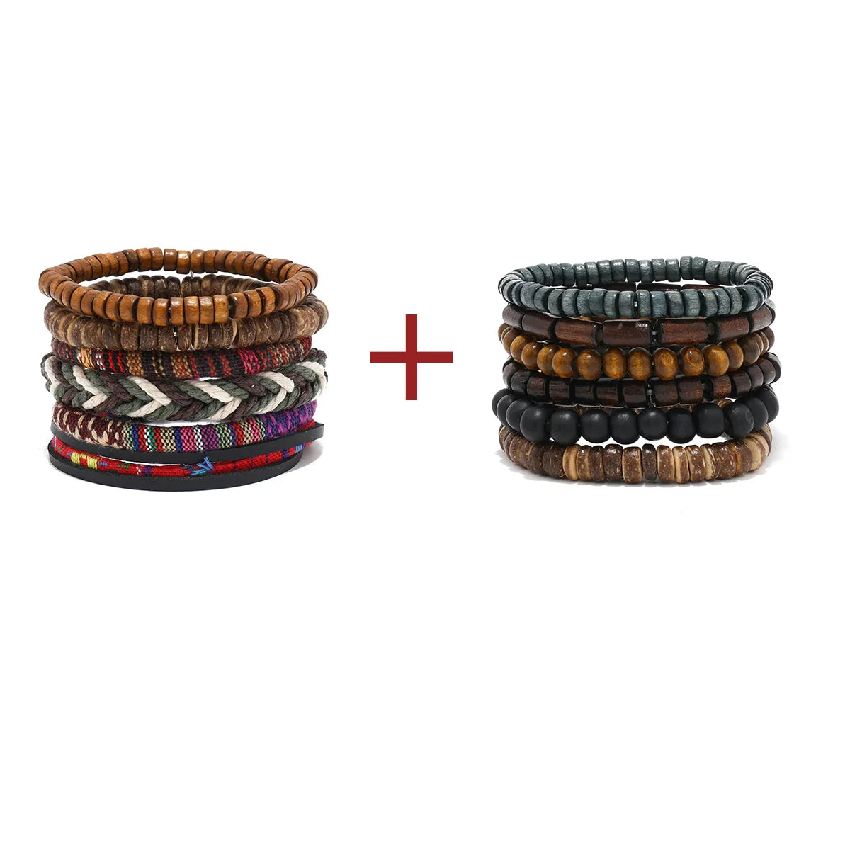 4Pcs/ Set Braided Wrap Leather Bracelets for Men Vintage Life Tree Rudder Charm Wood Beads Ethnic Tribal Wristband Rope Bracelet