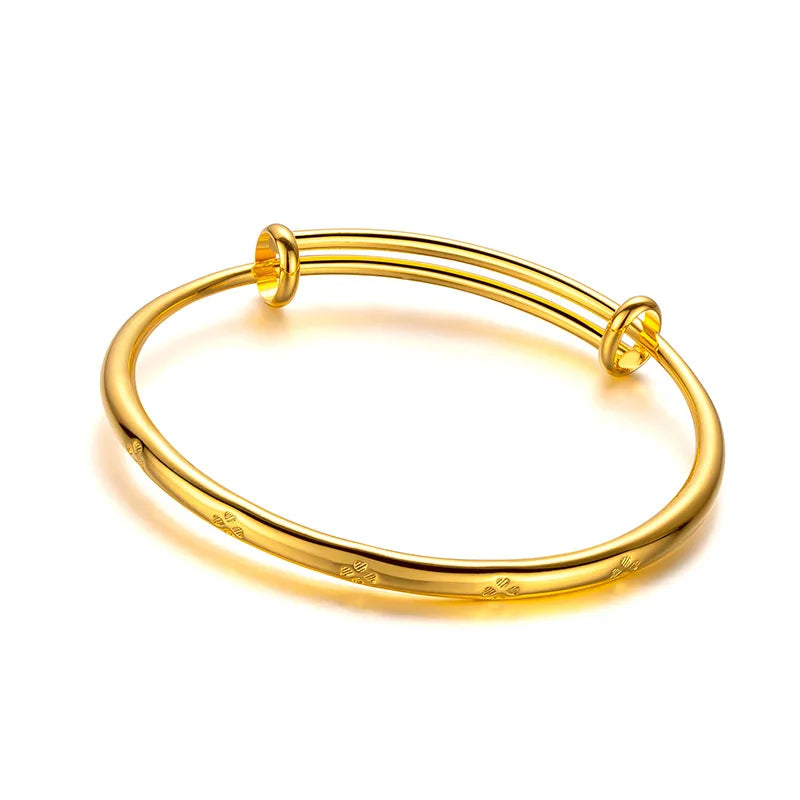 Pure 18k Yellow Gold Lucky Bracelet for Women Trend Gold Grass Smooth Push and Pull Handle for Women Jewelry - Madeinsea©