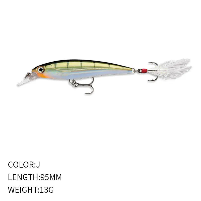 9.5cm 13g Fishing Lure Minnow Wobbler Floating Laser Artificial Hard Bait Feather Built-in Steel Ball Jerkbait Trout Bass Decoy