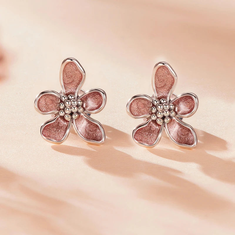 WOSTU 925 Sterling Silver Orange Flower Stud Earrings For Women , s925 Autumn Flowers Ear Studs Handmade Jewelry Gift CTE1236