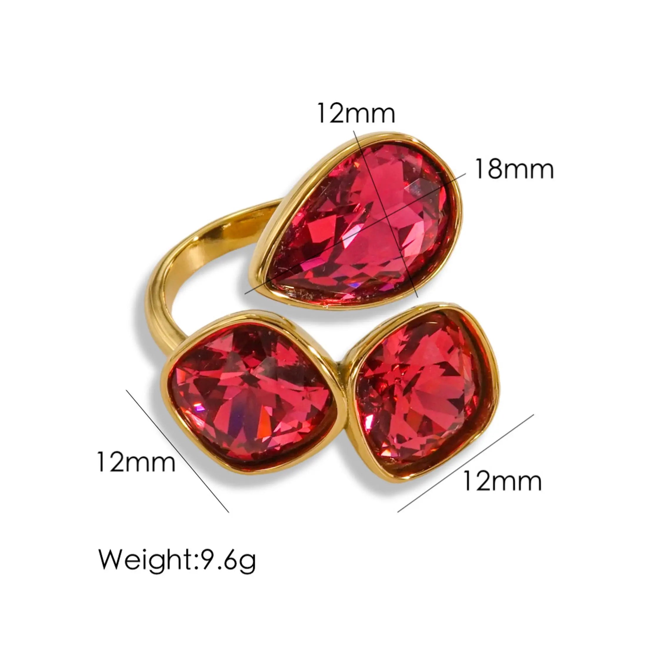 Multi-Color Fashion Jewelry Open Rings 18K Gold Plated Stainless Steel Simple Crystal Ring For Women Jewelry
