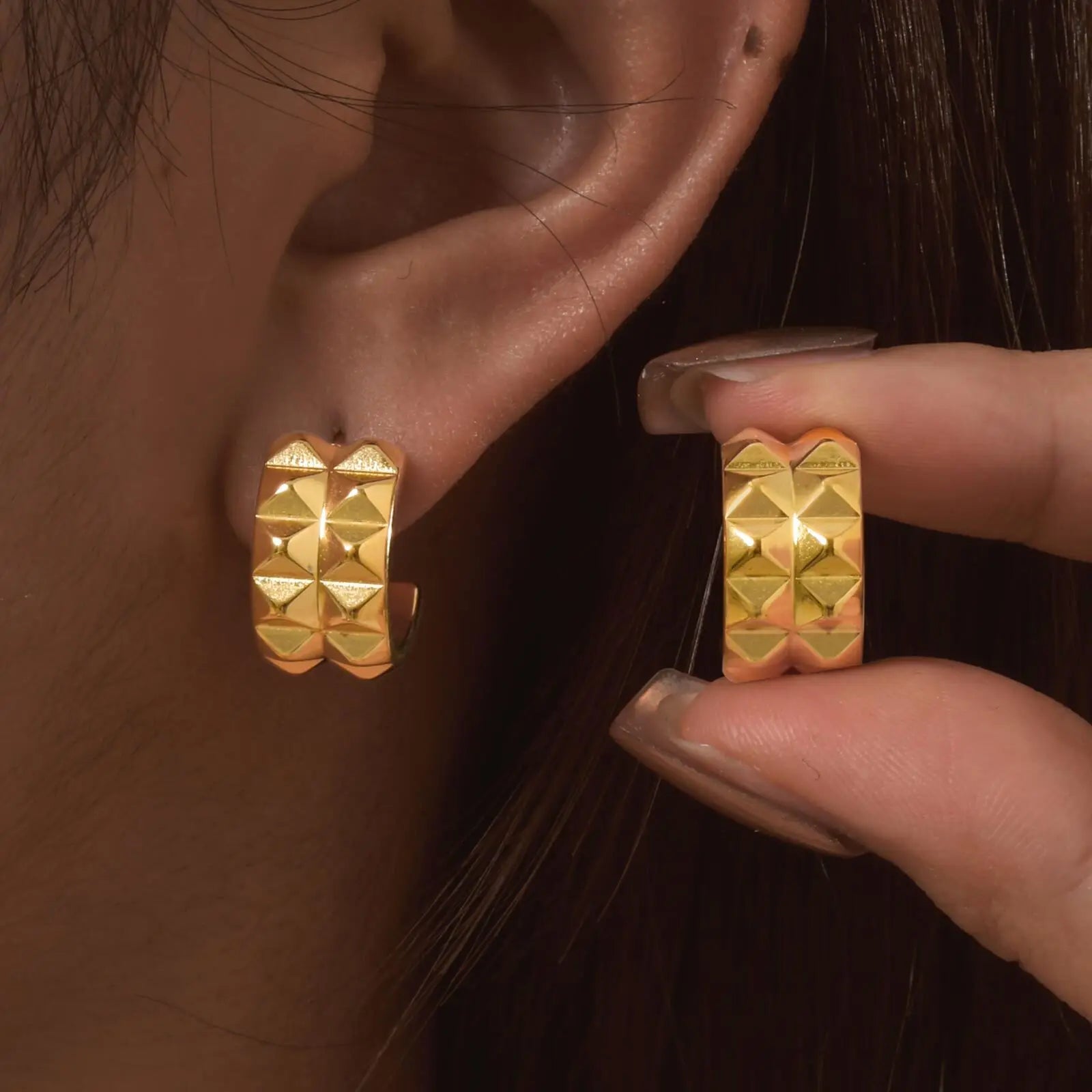 Boucles d'oreilles Vnox pour piercing cartilage femme, boucles d'oreilles larges en acier inoxydable de forme irrégulière en C, bijoux plaqués or
