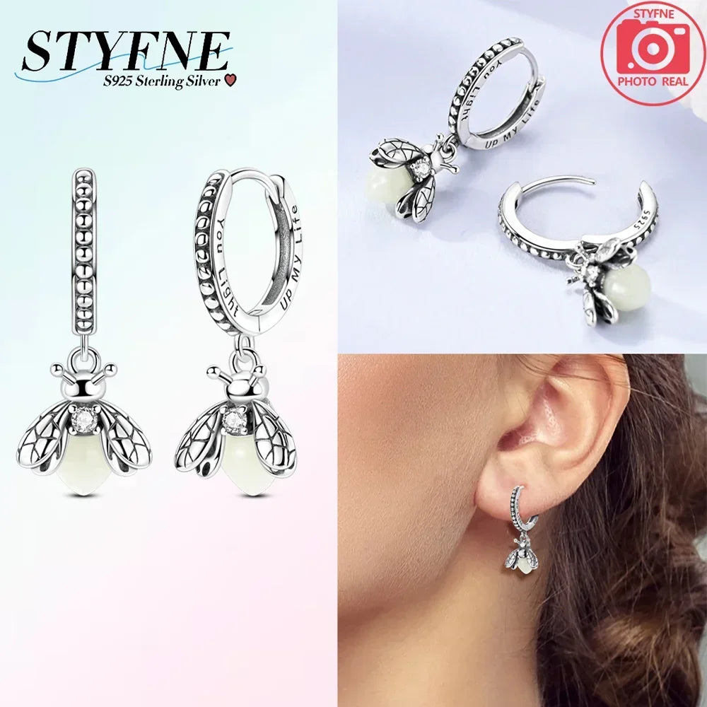 925 Sterling Silver Insect series butterflies luminous fireflies Hoop Earrings With Zircon for Wedding Party Women Jewelry Girls