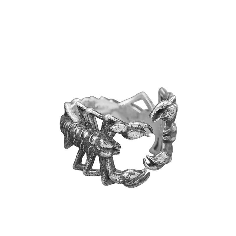 Buyee 925 Sterling Silber Männlicher Großer Ring Finger Niedlicher Skorpion Offener Ring für Frau Mann Mode Tier Punk Feiner Schmuck Kreis