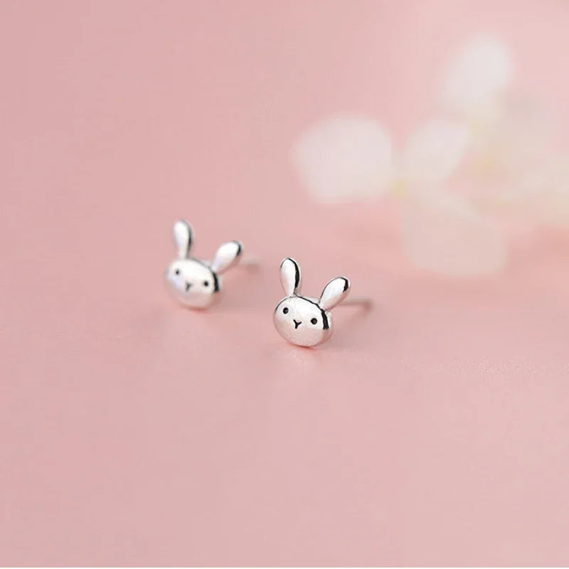 VOQ Silver Color Cute Minimalism Mini Bunny Rabbit Stud Earrings for Women Girl Birthday Jewelry Gift Earring