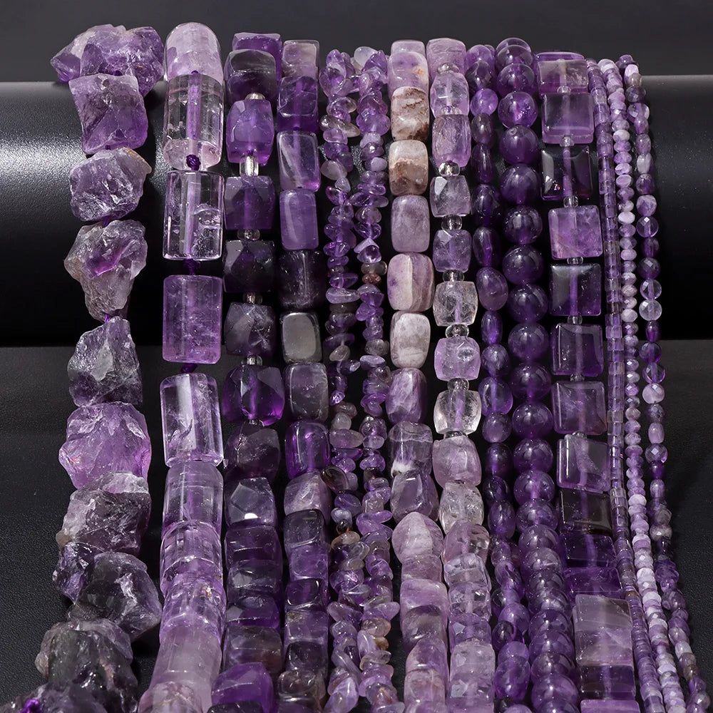Natural Amethyst Quartz Stone Beads Faceted Round Rondelle Cube Loose Spacer Gem Bead For Jewelry Making Necklace Bracelet DIY