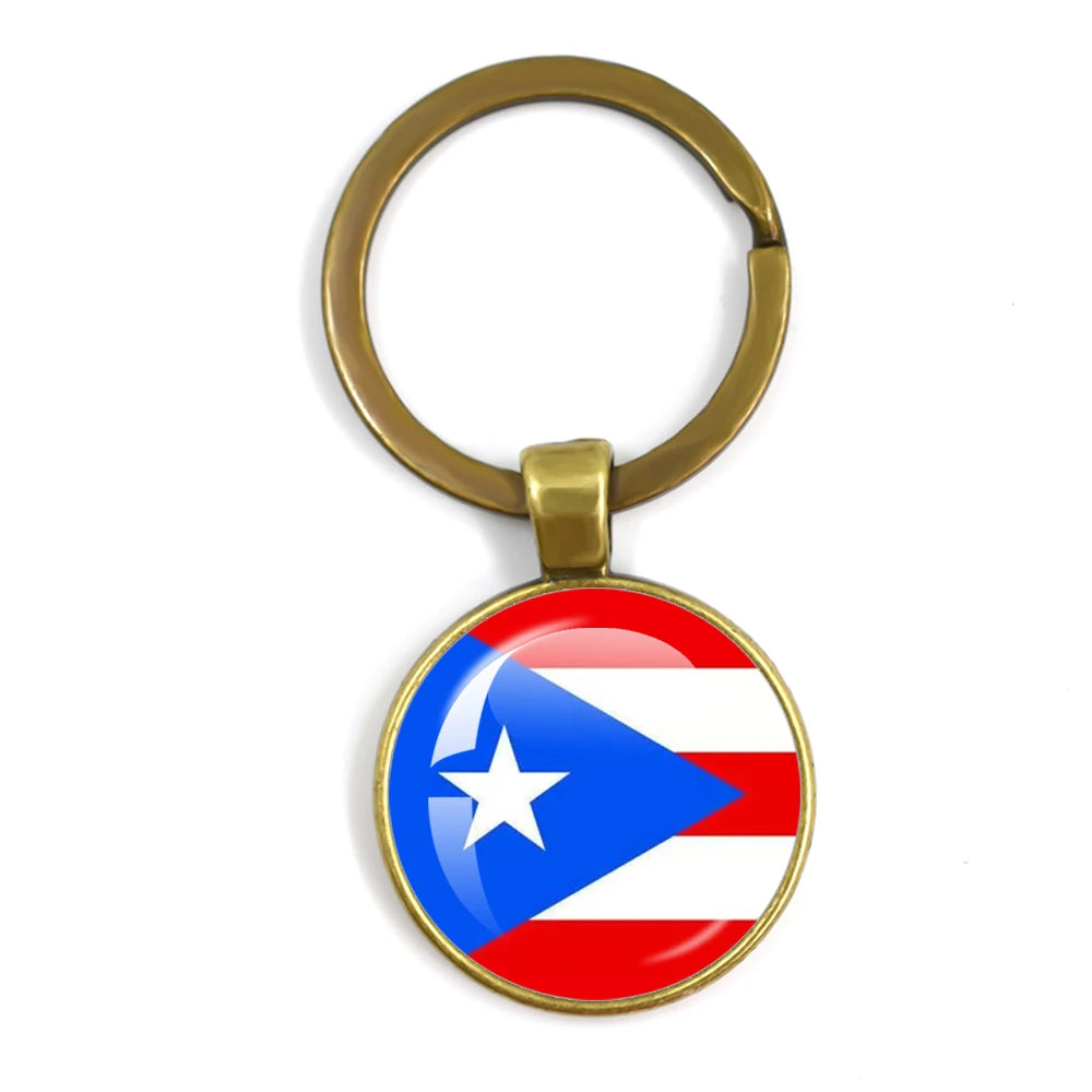 France,Poland,PuertoRico,Montenegro,Yugoslavia,Angola,Philippines,Japan,Senegal Glass Cabochon National Flag Keychain Keyholder