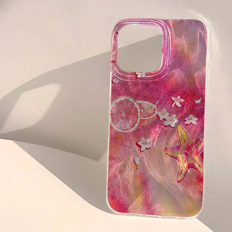 Summer Fresh Pink Water Wave Printed Case for Samsung Galaxy A56 A36 A16 A55 A35 A54 A34 A53 S25 Ultra S24 S23 S22 Plus FE Cover