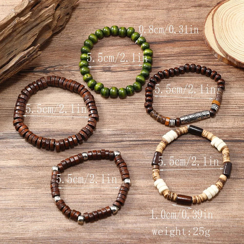 Vintage Cross Multi-Layer Beaded Wooden Beads Men's Bracelet Multi-Piece Set Bracelet