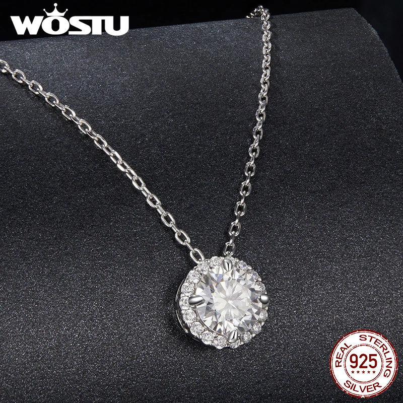 WOSTU 0.5 CT 1CT Moissanite Pendant Necklace Lab Diamond With GRA 925 Sterling Silver Flower Pendant Mom Lover Daugther Gift