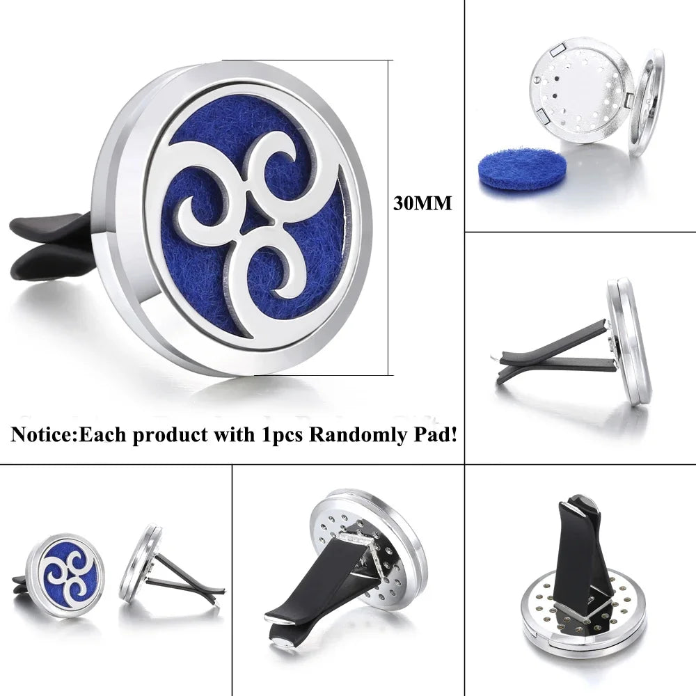 New Aromatherapy Car Perfume Diffuser Stainless Steel 30mm Magnetic Aroma Diffuser Locket Car Air Freshener Vent Clip + 1pcs Pad