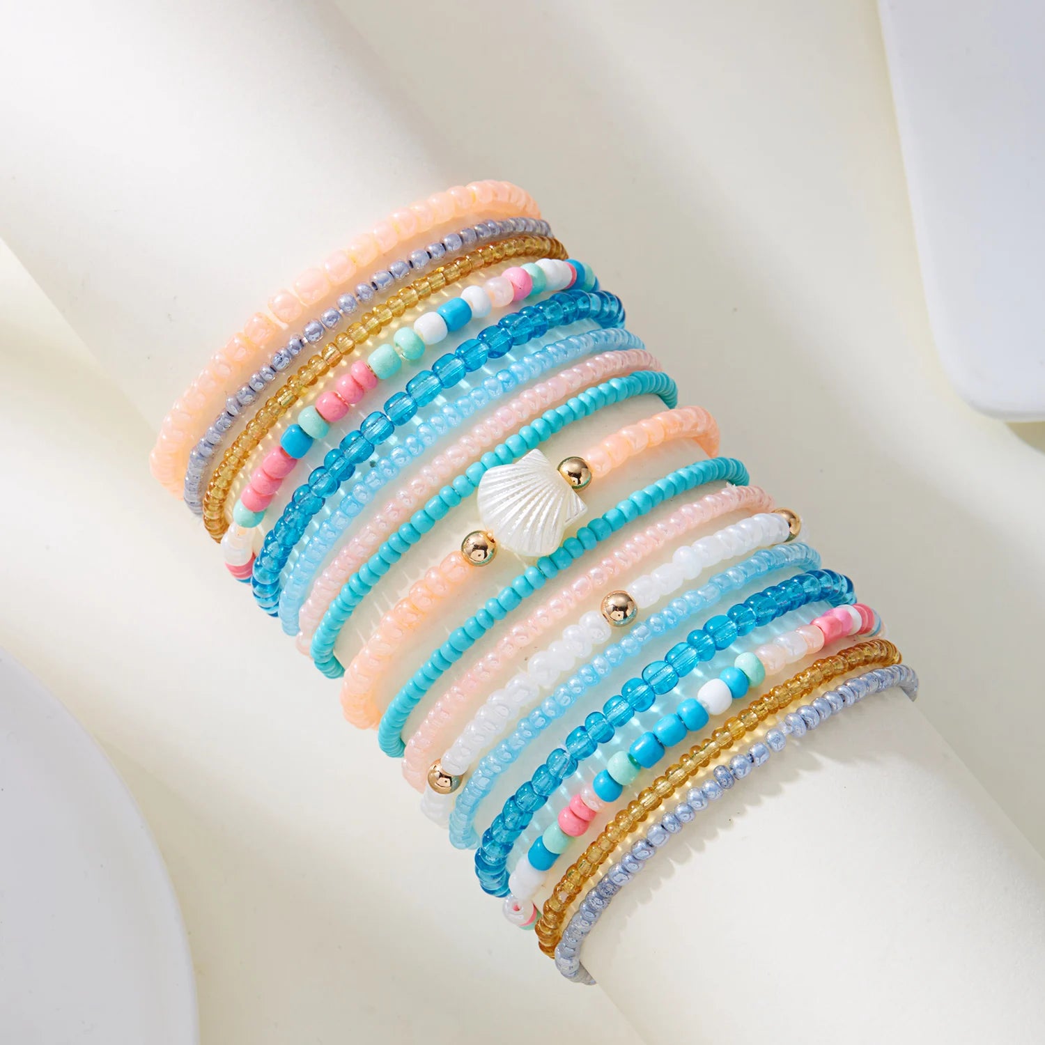 17/10Pcs Elastic Beaded Bracelets Bohemian Colorful Beads Stretchy Strand Chain Bangle Girls Summer Beach Party Vacation Jewelry