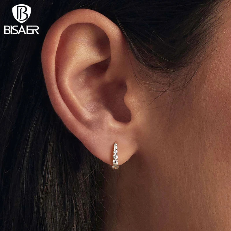 BISAER Multiple Dazzling Moissanite Hoop Earrings 925 Sterling Silver for Women Cut Lab Diamond Engagement Wedding Fine Jewelry