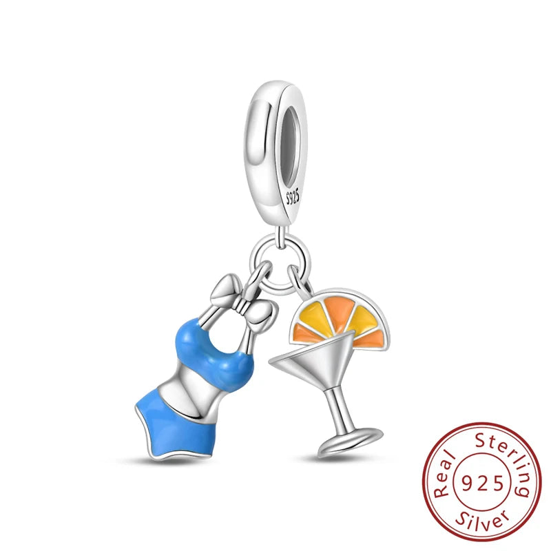 100% 925 Sterling Silver Tortoise Starfish Coconut Luminous Ocean Surfing Charms Beads Fit 925 Original Bracelets DIY Jewelry